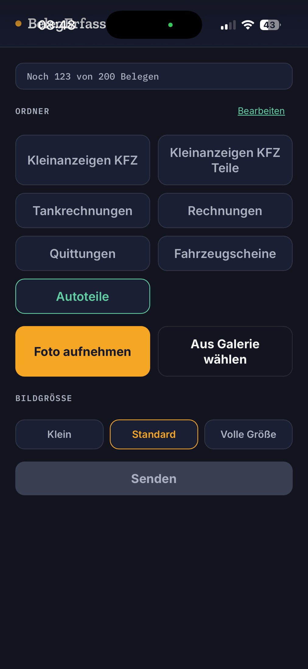 Browserbasierte mobile Oberfläche von Invarexo Mobile Capture