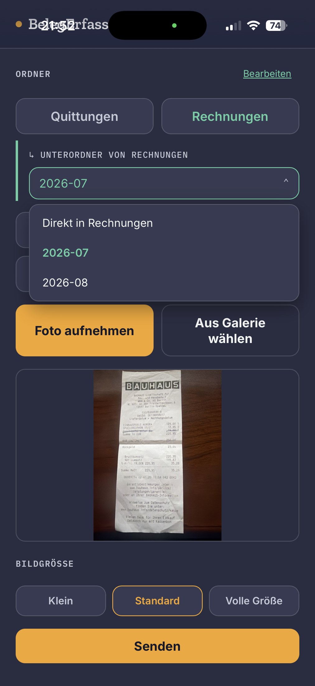Browserbasierte mobile Oberfläche von Invarexo Mobile Capture